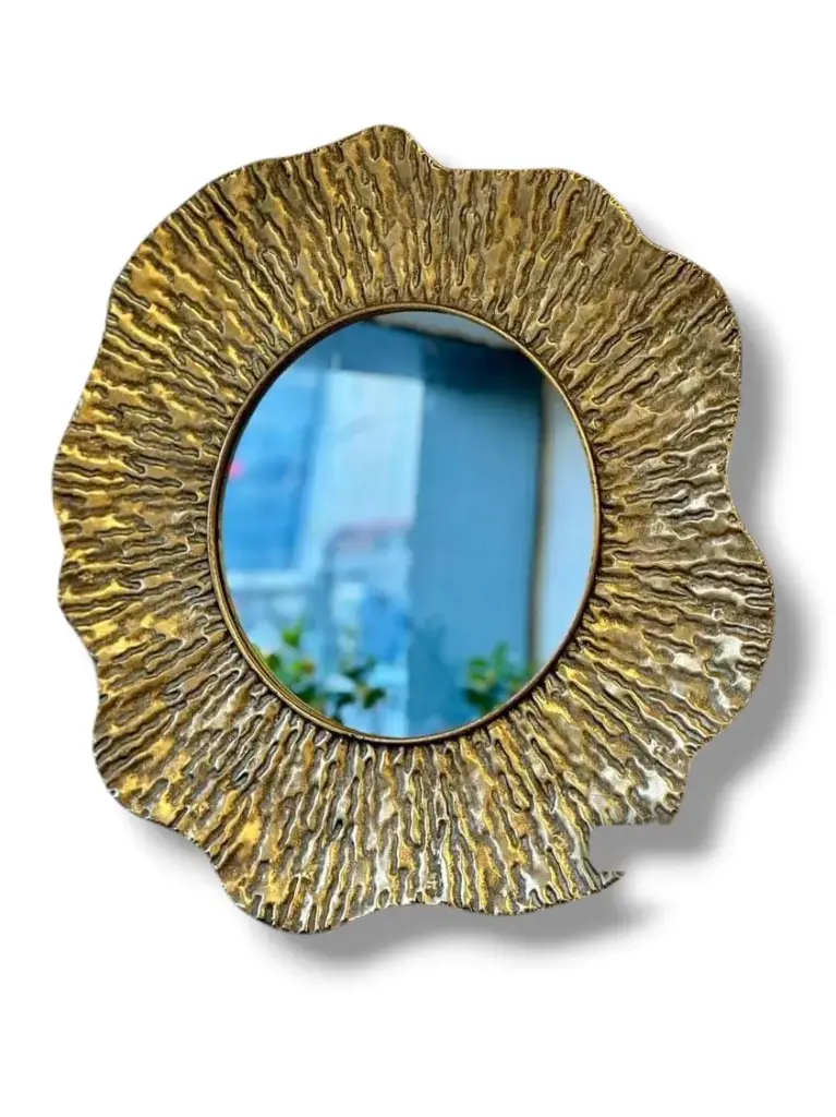 Ornate Round Mirror with Textured Frame