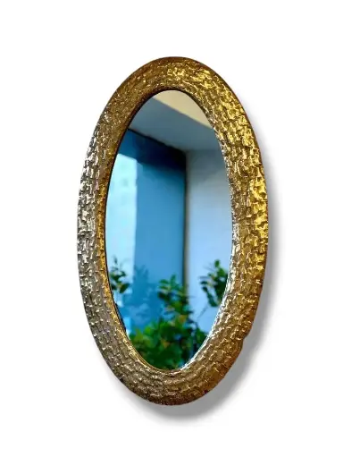 Elegant Oval Mirror with Textured Brass Frame