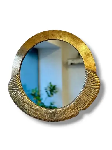 Elegant Oval Mirror with Textured Brass Frame