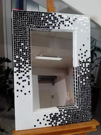 Mosaic Mirror with Elegant Black and White Frame